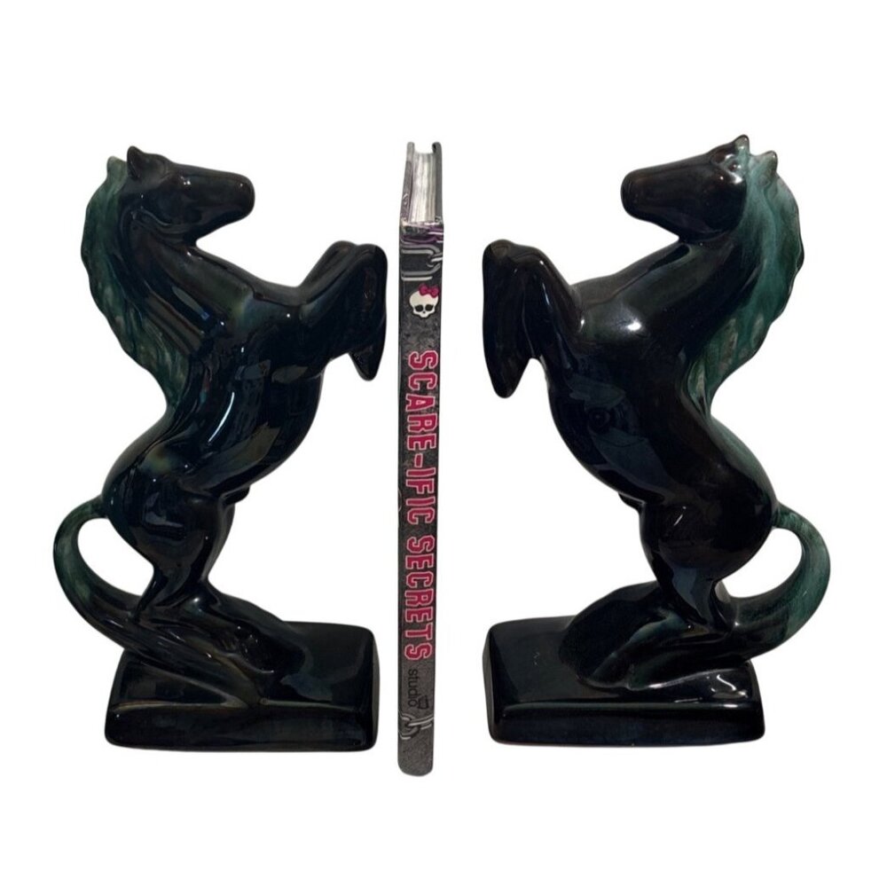 Blue Mountain Pottery Bookends Rearing Horse Figures MCM Canada 9" Tall Vintage